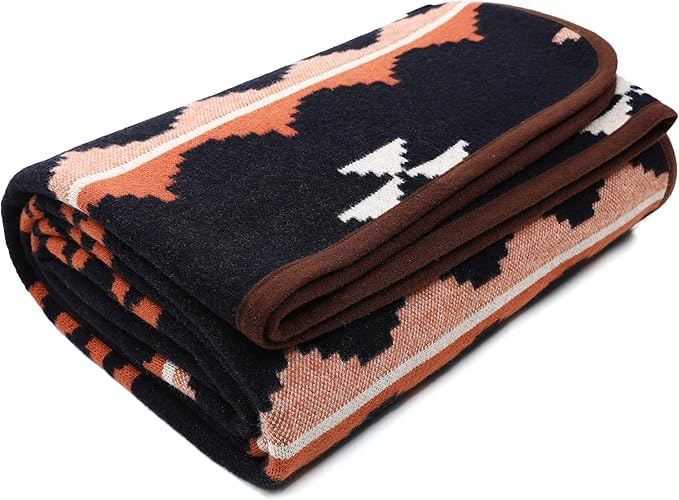ACUSHLA Merino Wool Blend Blanket - Soft Warm Thick Washable Bed Couch Outdoor Camp Travel Car Blanket Throw All Weather, Morocco Navy Blue 63"x51"