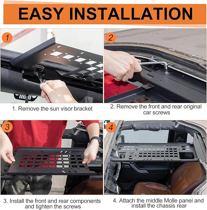 Roof Molle Panel, Compatible with 2007-2018 Jk (Hardtop Models Only), Roof Rack Storage, No Drilling Required