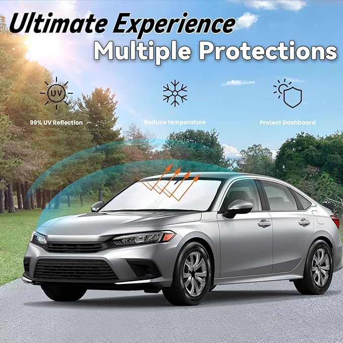 Windshield Sun Shade for Honda Civic 2026 2025-2022, Car Front Window Sunshade with 240T Sun Visor Protector Blocks UV Rays Heat Sun Shield Accessories