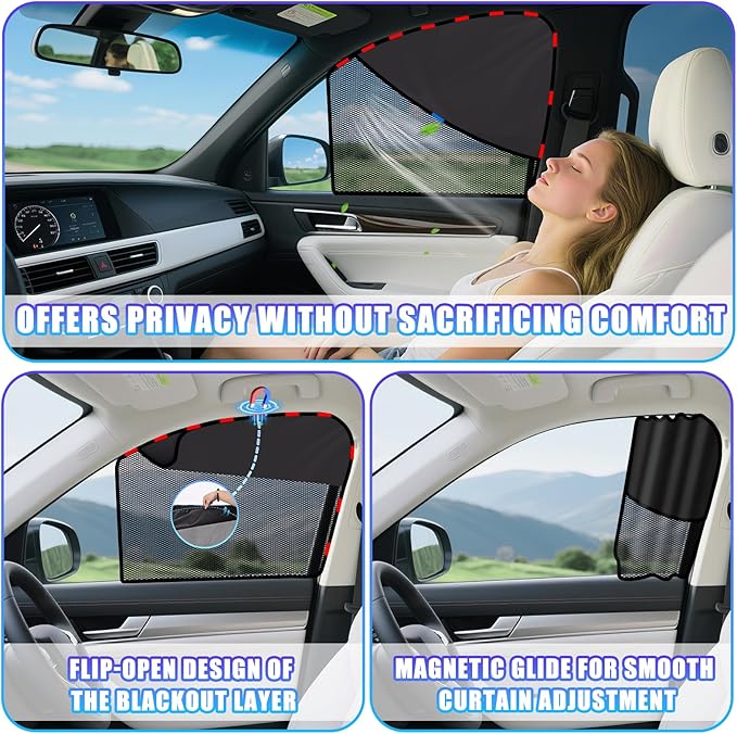 ZATOOTO Car Window Shades Upgraded Driver Side Window Shade with Blackout Layer Foldable Desgin Adjustable Half-Blackout & Mesh Design Just Snap by Magnet Universal for Most Cars