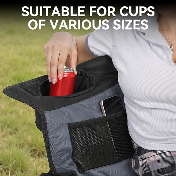 Huskfirm Double Camping Chair Oversized Padded Camping Chairs for Adults Folding Loveseat with Cup Holders and Side Pockets Heavy Duty Outdoor Lawn Chairs for Camping,Sports, Fishing,Beach,Black