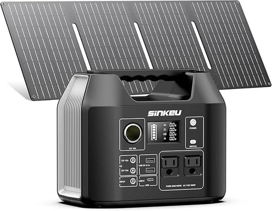 SinKeu Solar Generator with Panels Included - 300W Portable Power Station with 40W Solar Panel,256Wh (80000mAh) LiFePO4 Battery with USB DC AC Outlets for Home, Laptop, RV, Hurricane, Camping