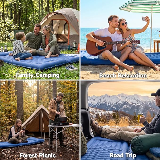 Camping Sleeping Pad, 5" Ultralight Inflatable Sleeping Mat with Pillow, Built-in Foot Pump Inflatable Sleeping Pads Compact for Camping Backpacking Hiking Traveling Tent