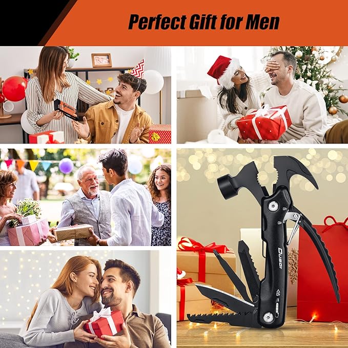 Gifts for Men 12 in 1 Hammer Multitool, Father' s Day Gifts from Daughter, Hunting Anniversary Birthday Gifts for Men Who Wants Nothing, Camping Essentials Survival Gear, Cool Gadgets for Husband