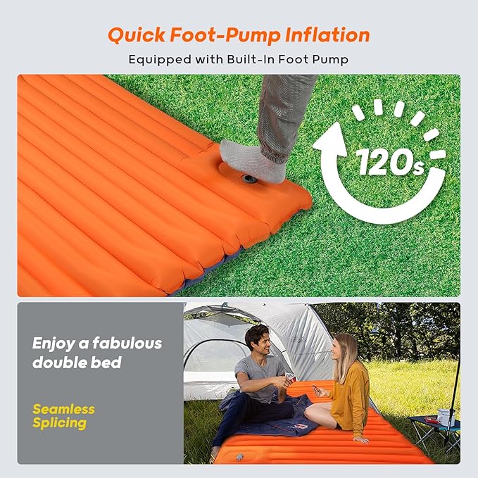 4 Inch Thick Camping Sleeping Pad with Internal Straps - R Value 4.0 for 4 Seasons, Durable & 100% Waterproof Outdoor Air Mattress, Lightweight Sleeping Mat for Hiking, Backpacking, Travel