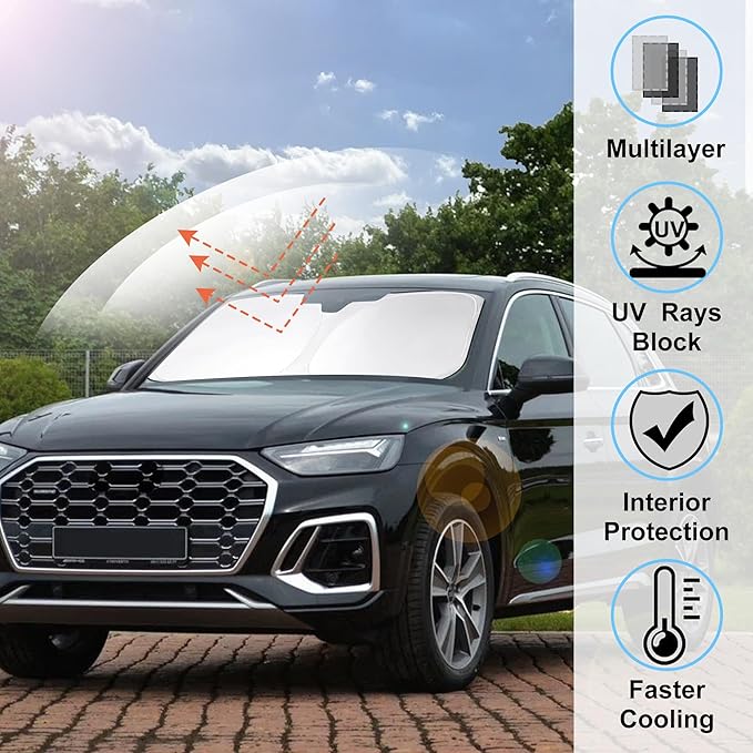 Windshield Sun Shade Custom Fit 2018-2023 2024 2025 2026 Audi Q5 Accessories Front Window Sunshade Shield Shades Blocker Keeps Car Cool