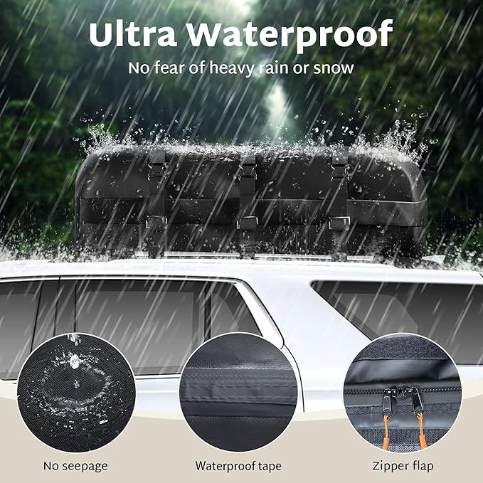 iBirdie Roof Rack Cargo Carrier 20.4 Cubic Feet, Soft-Shell Rooftop Cargo Box, Waterproof Heavy Duty 1200D for Car with/Without Roof Rack, Includes Anti-Slip Mat, Door Hooks, 52x40x17 inches