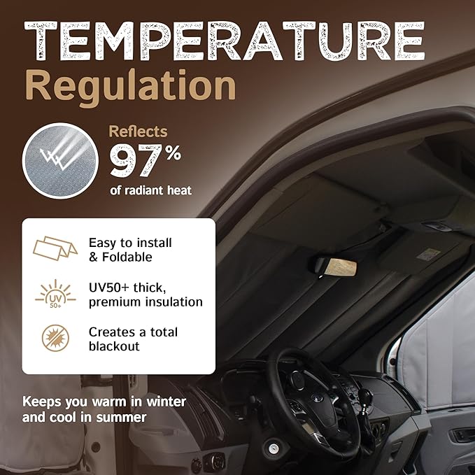 Living in a Bubble Insulated Blackout Windshield Cover for Ford Transit Van Year 2015-2026