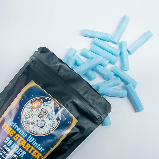 FIRE Starter Plugs (50 Pack) Extreme Winter & Weather Resistant Can Light 50+ Fires for Survival, Campfires, Fireplace, BBQ, Grill, Extra Long Burn Time | Perfect for Emergency Survival Kits