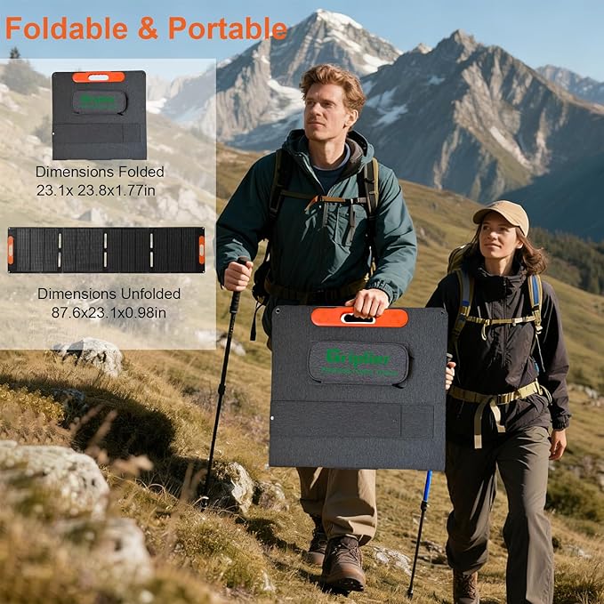 200W Portable Solar Panel for Power Station,25V Foldable Solar Panel Charger with Kickstand,Dual USB & Type-C Output,>23% High Efficiency IP65 Waterproof for Camping,Hiking,RV Trips
