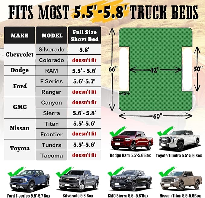 Umbrauto Inflatable Truck Bed Mattress for 5.5-5.8ft Full Size Short, Truck Tent Camping Mattress