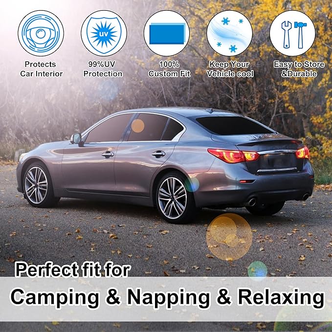 8PCS YYCKE Window Shades for Q50 2014-2024 for Infiniti Accessories Car Side Full Windows Rear Triangular Windshield Sun Shade Sun UV Rays & Privacy Protection for Camping,Napping,and Relaxing
