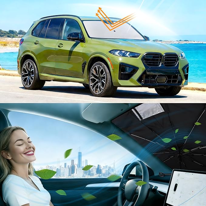 Windshield Sun Shade Umbrella Custom Fit 2019 2020 2021 2022 2023 2024 2025 2026 BMW X5 Accessories Foldable Sunshade Sun Visor Protector Blocks Sun Rays