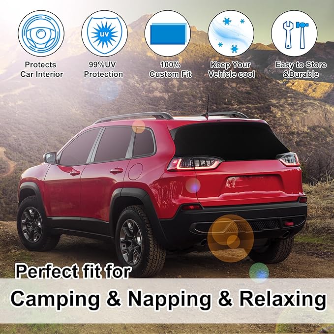 8PCS Windshield Sun Shade Custom Fit for 2014-2024 Jeep Cherokee Trailhawk,Overland, Limited, Latitude, Altitude Accessories Foldable Sunshade Side Rear Window Shade Cover Full Set Keeps Car Cool