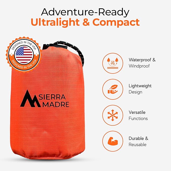 Sierra Madre Emergency Survival Kit Bundle – Mylar Sleeping Bag, Thermal Space Blanket & Portable Water Filter Straw – Lightweight Outdoor Gear for Camping, Hiking & Preparedness