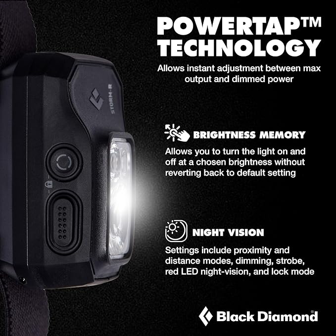 BLACK DIAMOND Storm 500-R Rechargeable Headlamp | 500 Lumens Brightness | Micro-USB Charging | Waterproof & Compact | Camping, Hiking, Running | Black