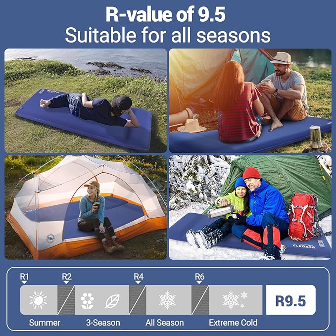 Elegear CumbreX™ Self Inflating Sleeping Pad, Built-in Electric Pump 3.15" Ultra-Thick Memory Foam Camping Mattress with Pillow Foam Sleeping Pad for Camping R-Value 9.5 Foam Camping Pad for Travel