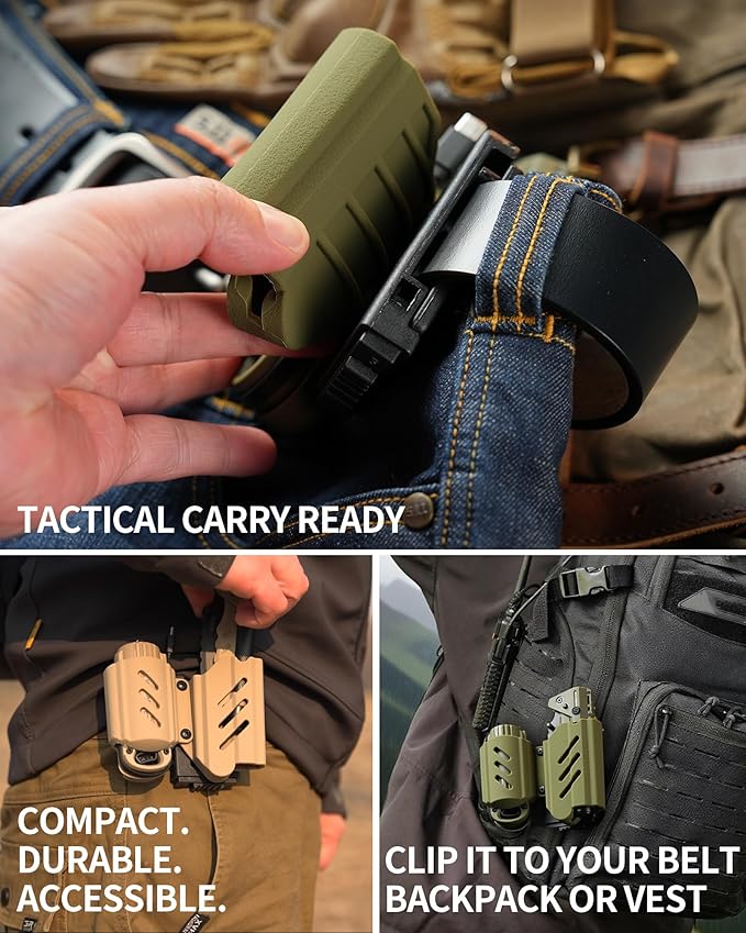 sayram Survival Multi Tool - 4-in-1 Tactical Knife, Rechargeable Flashlight, Pulse Arc Lighter, Hand Crank Generator for Emergency, Camping & Outdoor (Belt Sheath Included) (Green)