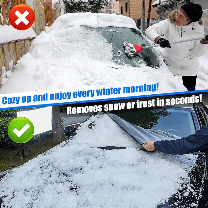 Windshield Cover for Ice and Snow, Car Windshield Snow Cover Winter Ice Sunshade Protector, Universal Fit SUV Auto Car Cover Snow Water Proof UV Dust Resistant, 63 Inches Wide
