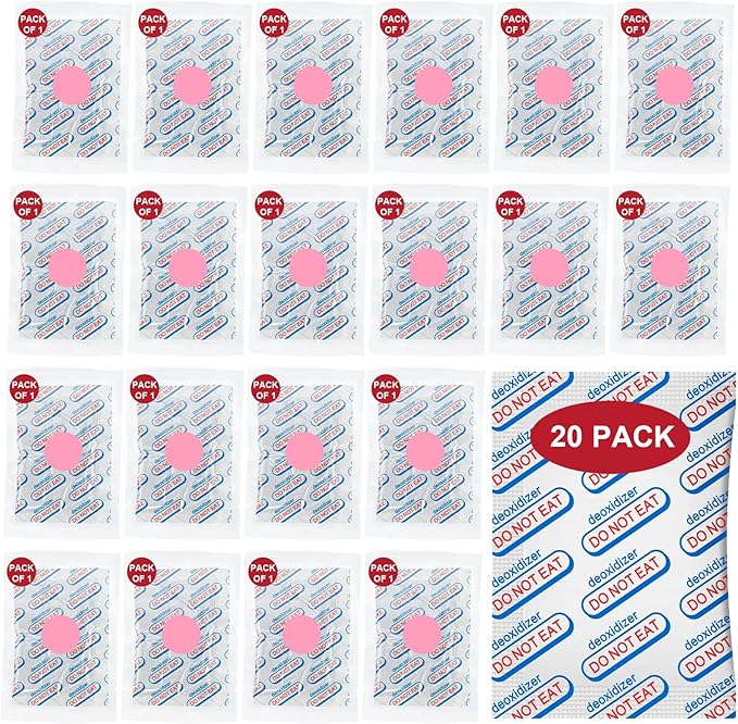 20 Packs 2500CC Food Grade Oxygen Absorbers (One Pack Individually Vacuum Sealed, 20x Pack of 1), Oxygen Absorbers for Long Term Food Storage with Oxygen Indicator, for Mylar Bags, Mason Jars