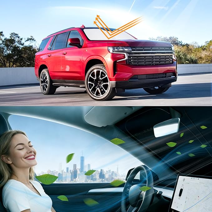 Windshield Sun Shade Accessories Compatible with 2021 2022 2023 2024 2025 2026 Tahoe for Foldable Sunshade Sun Visor Blocks UV