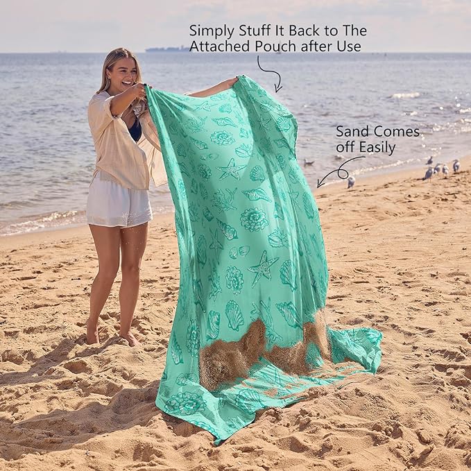 WEKAPO Beach Blanket Waterproof Sandproof Oversized, Extra Large Beach Mat Sand Free, Lightweight & Compact Sand Free Mat with 5 Stakes & 4 Corner Pockets