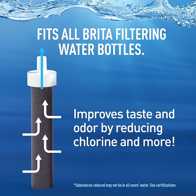 Brita Hard-Sided Plastic Premium Filtering Water Bottle, BPA-Free, Reusable, Replaces 300 Plastic Water Bottles, Filter Lasts 2 Months or 40 Gallons, Includes 1 Filter, Sea Glass - 26 oz