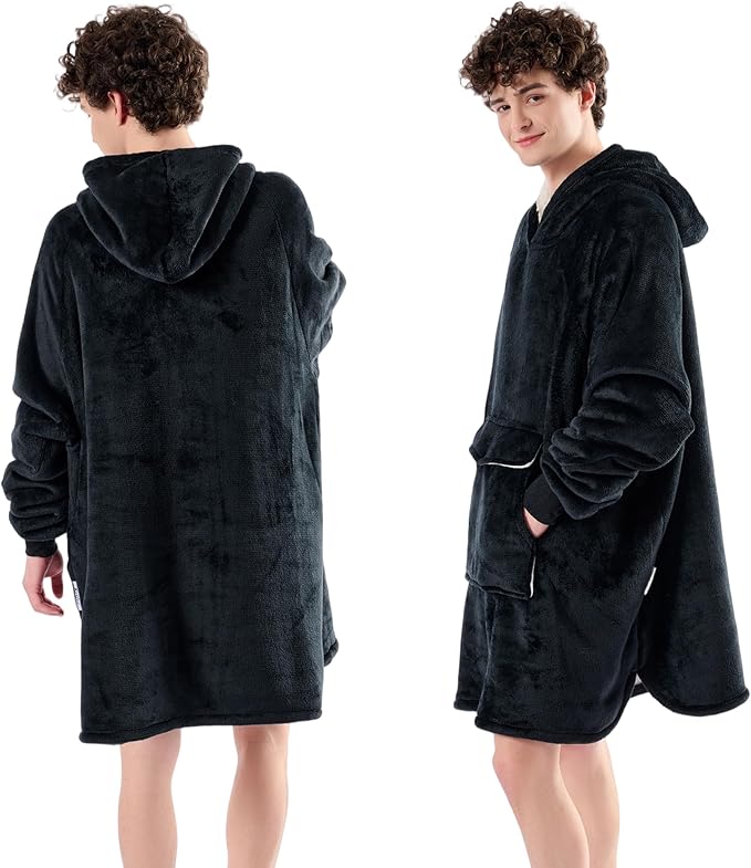Krifey Wearable Blanket Hoodie for Men, Oversized Sherpa Fleece Sweatshirt with Giant Pocket, Cozy Birthday Gifts for Him