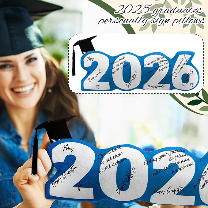 Beeveer Class of 2026 Autograph Stuffed Pillow 15.7" Graduation Autograph Stuffed Pillow Graduation Guest Signature Gifts Grad Party Sign in Decor for High School College(Blue,Classic)