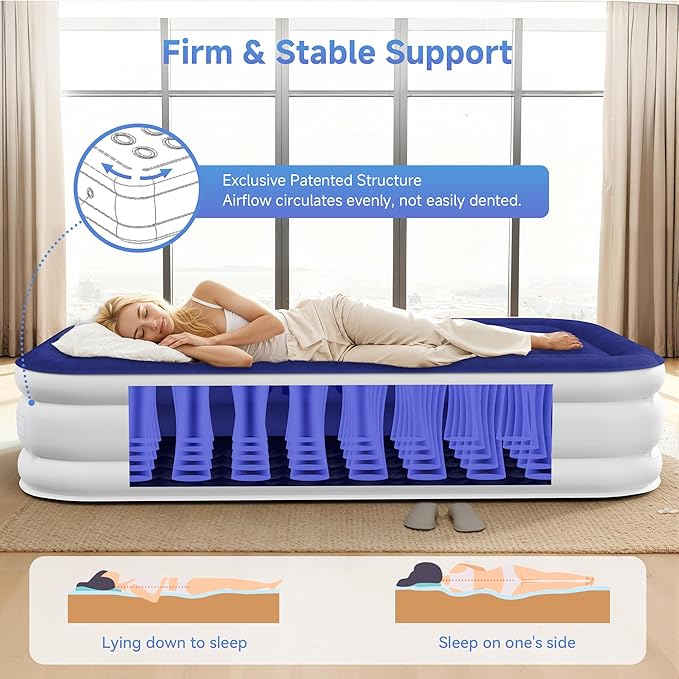 Sebor Air Mattress Queen with Built-in Pump 18", Comfortable Self-Inflating Air Mattress with High-Speed Pump, Durable Blow Up Mattress Queen with Storage Bag for Guests, Camping, Travel