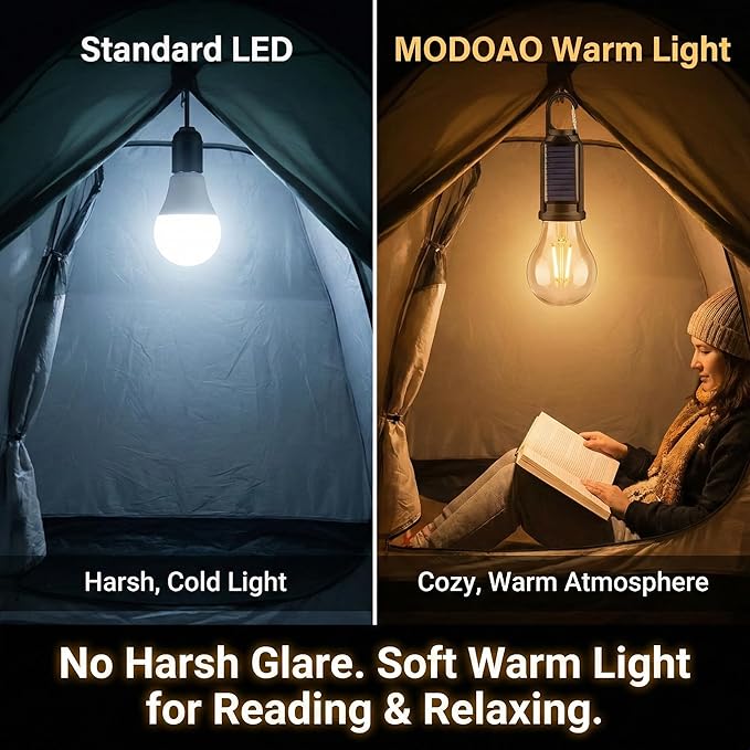 MODOAO 5-Pack Solar LED Camping Light Bulb, Rechargeable Emergency Light Bulbs for Power Outage, Portable Tent Lantern with Hook, Solar Camping Lights for Tent, Hiking, Home – Waterproof Solar Bulbs