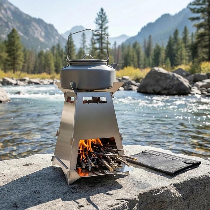 Foldable Portable Camp Stove-Mini Stainless Steel Grid Wood Burning Stove, Portable Collapsible Backpacking Stove Survival Rocket Stove for Hiking Outdoor Tent Camping Picnic,small