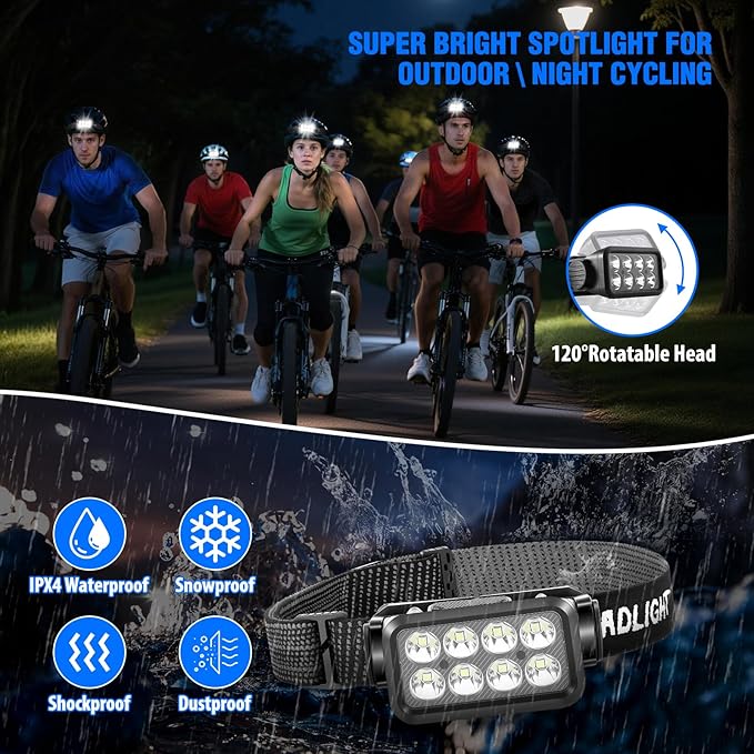 VZZNN 6 Pack Rechargeable Headlamp,Super Bright LED Head Flashlight with Motion Sensor,IPX6 Waterproof Headlight for Camping,Hiking,Fishing,Running,Hunting,Hands Free Head Lamp for Adults,Team Work
