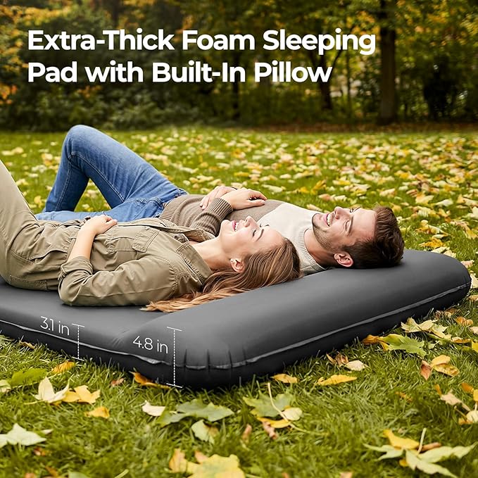 OGERY Self Inflating Sleeping Pad with Electric Pump, 3.15" Ultra-Thick Memory Foam Camping Pad, 4 Season Camping Mattress Pad with Built-in Pillow, Camping Essentials Gear for Tent Travel Car Double