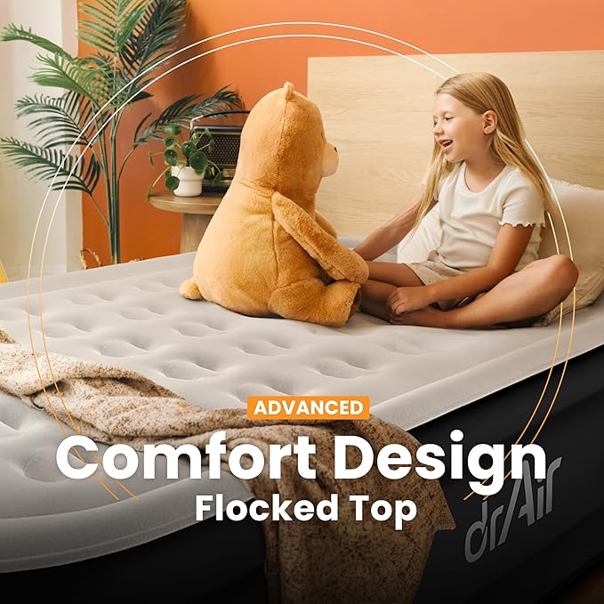 Dr. air Full Air Mattress with Built-in Pump, 18" Raised Blow Up Mattress, 600 lbs Max Honeycomb Air Bed, 48Hr Leak-Proof Test, 3min Inflatable Mattress for Home, Guests, Camping, Colchones inflables