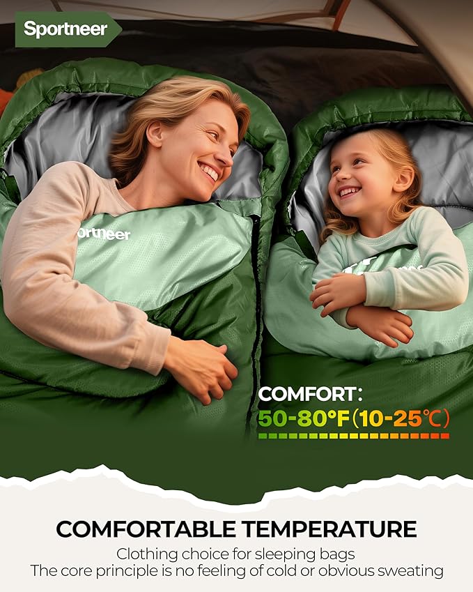 Sportneer Sleeping Bag for Adults & Kids, Cold Weather & Warm Waterproof Camping Sleeping Bag, Compact Portable for Camping Hiking & Travel