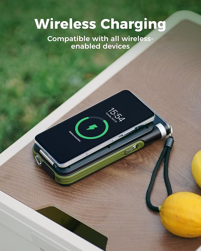 GOODaaa Solar Power Bank, 45800mAh Wireless Portable Charger Built-in Cables,15W Fast Charging Solar Charger, USB C in&Out and USB A Battery Pack for Outdoor with Radio,Flashlight