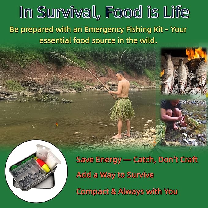 Mini Survival Fishing Kit–Compact Emergency Gear for Camping,Hiking,Bushcraft,Backpacking Small Tackle Box with Hooks,Line,Tools
