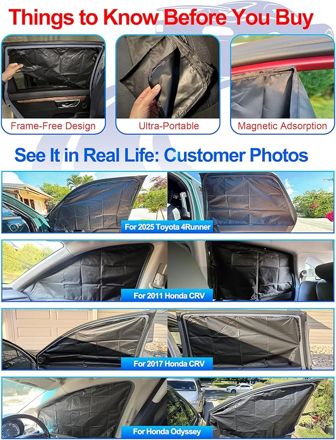 ZATOOTO Car Window Shades for Toyota Highlander 2021-2024, 4 Pcs Magnetic Car Window Covers - 100% Block Light Privacy Curtains, Side Window Sun Shade for Baby Breastfeeding, Sleeping, Camping