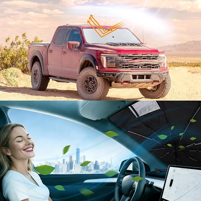 Windshield Sun Shade Umbrella Compatible with 2021-2024 2025 2026 Ford F150 F-150 (Lariat, King Ranch, Platinum, XL XLT Limited Raptor) Accessories Sunshade Shield Protector