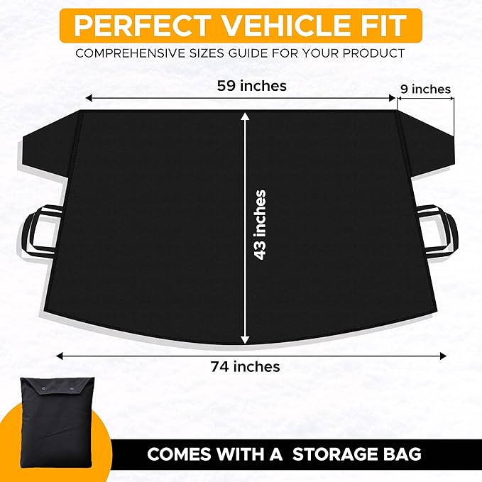 EcoNour Windshield Protector | Durable 600D Oxford Fabric | Waterproof Winter Car Cover for Pickup Truck, SUV & Mini Van | Essential Car Accessories | X-Large (74"x43")