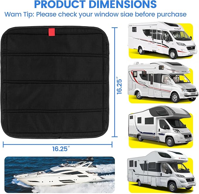 funomo 2 Pcs RV Door Window Shade Cover - Magnetic RV Blackout Window Cover with UV Protection and Privacy Features 16 ¼" x 16 ¼" Foldable Magnet Design, Waterproof Fabric, Reflective Silver Coating