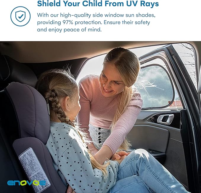 Enovoe Car Window Shades for Baby - (4 Pack) - Medium - 19" x 12" - Cling Car Sun Shade for Windows - Sun, Glare and UV Rays Protection for Your Child