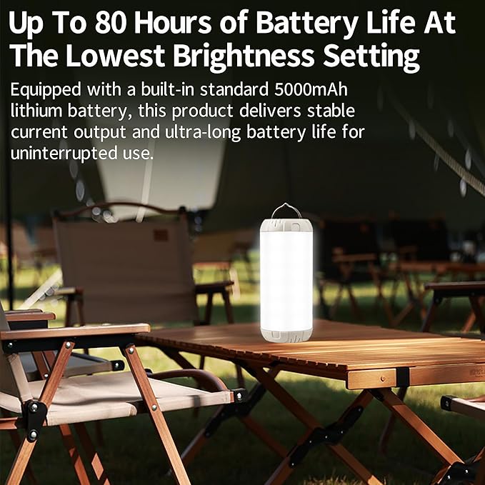 Rechargeable Camping Lantern, 1200 Lumens Ultra Bright Portable LED Lantern, Up to 80 Hours Runtime, IP68 Waterproof, 3 Light Modes + SOS Emergency Light for Power Outages, Hiking, Hurricane