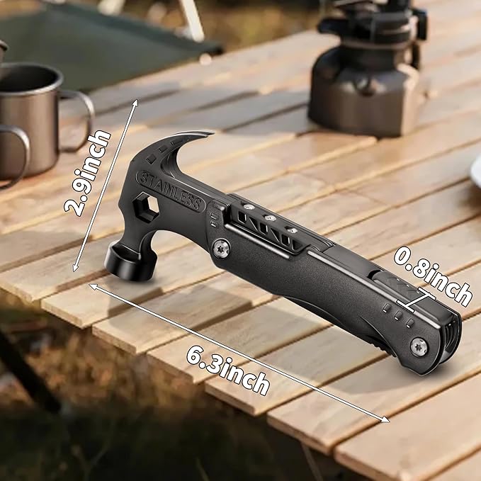 Multitool Hammer, 12-in-1 Multi Tool Gifts for Men, Dad Gifts, Husband Christmas Stocking Stuffers, Camping Tool with Knife, Screwdrivers, Bottle Opener, Multitool for Survival & DIY Projects