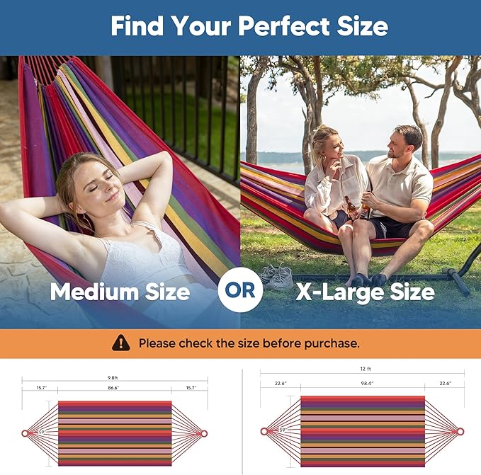 SUNCREAT Hammocks Outdoor Camping Double Hammock, Two Person Hanging Hammock, Red & Yellow