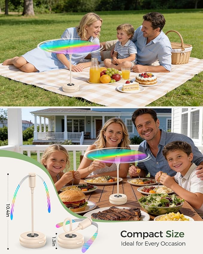 TriPole Fly Fans for Tables, Food Fans 2000mAh Rechargeable Table Fan Portable Fly Spinners with LED Display, 20H Runtime for Outdoor Picnic, BBQ Patio Parties, Camping, Kitchen, 4 Pack (Beige)