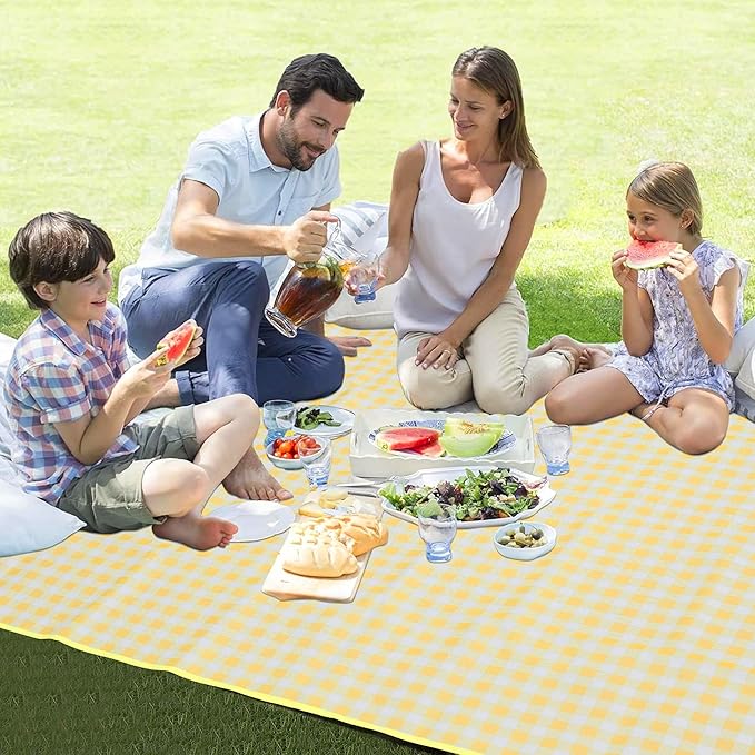 HX&OD Outdoor Picnic Blanket 80"X80" Picnic Mat Extra Large Camping Blanket Beach Blanket Foldable Waterproof Sand Mat Hiking Travel Family Concerts(Yellow)
