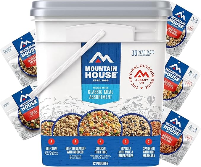 Mountain House Emergency Meal Assortment Kits, Freeze-Dried Survival Food Kit for Disaster Preparedness & Long-Term Storage, 30-Year Shelf Life