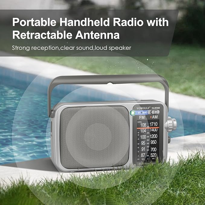 YOWGULF AM FM Radio with Best Reception,Bluetooth Portable AM FM Transistor,Battery Operated Radio or AC Power,Large Dial,Headphone Jack, Gifts for Seniors Elderly